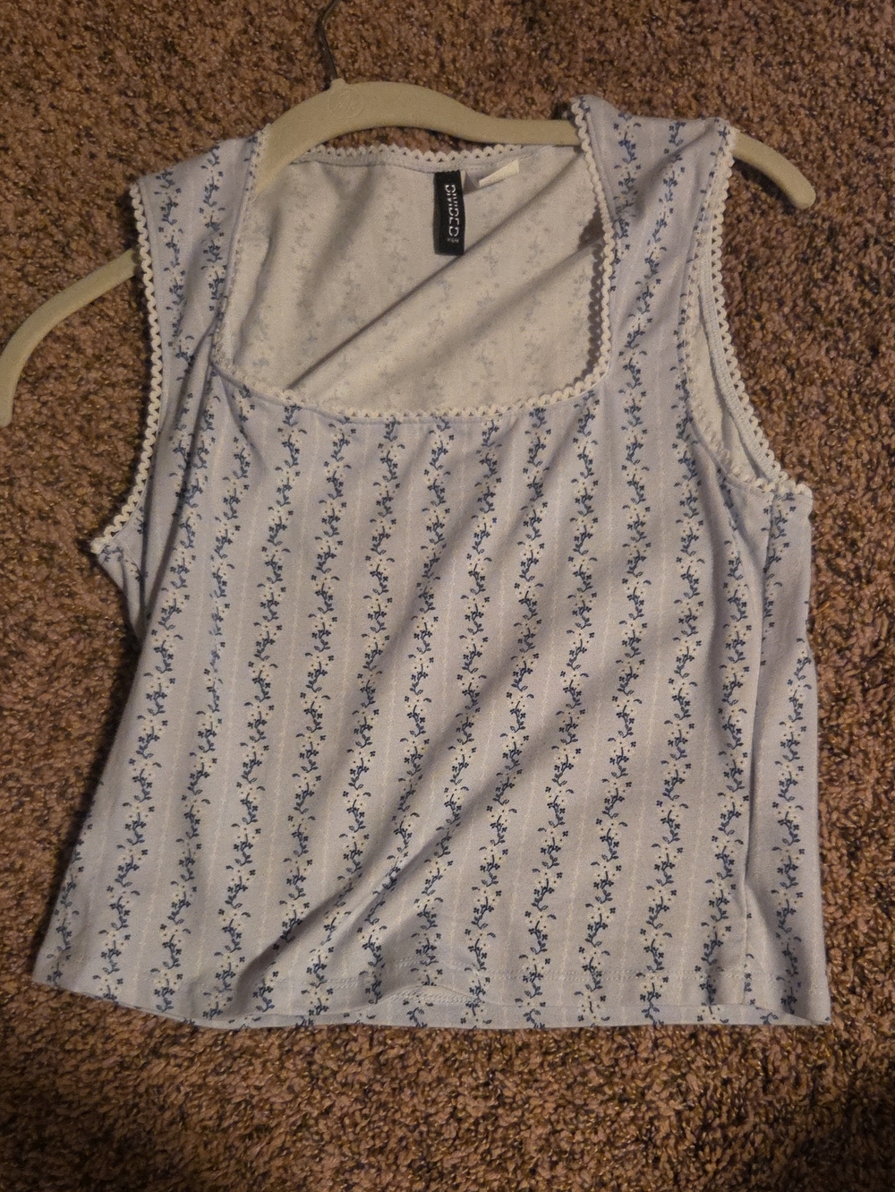 H&M Light Blue Floral Stripe Lace-Trim Tank